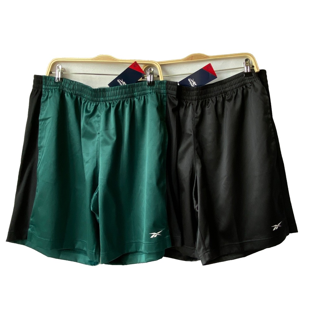 Reebok Retro Basketball Satin Mesh Shorts Men 2XL Set of2 Black Green Activewear